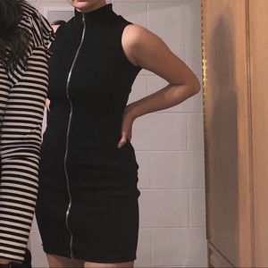 Ribbed Mock Neck Front Zipper Bodycon Dress